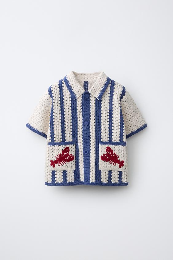 LOBSTER CROCHET KNIT SHIRT - Ecru / Blue by Zara - Image 0