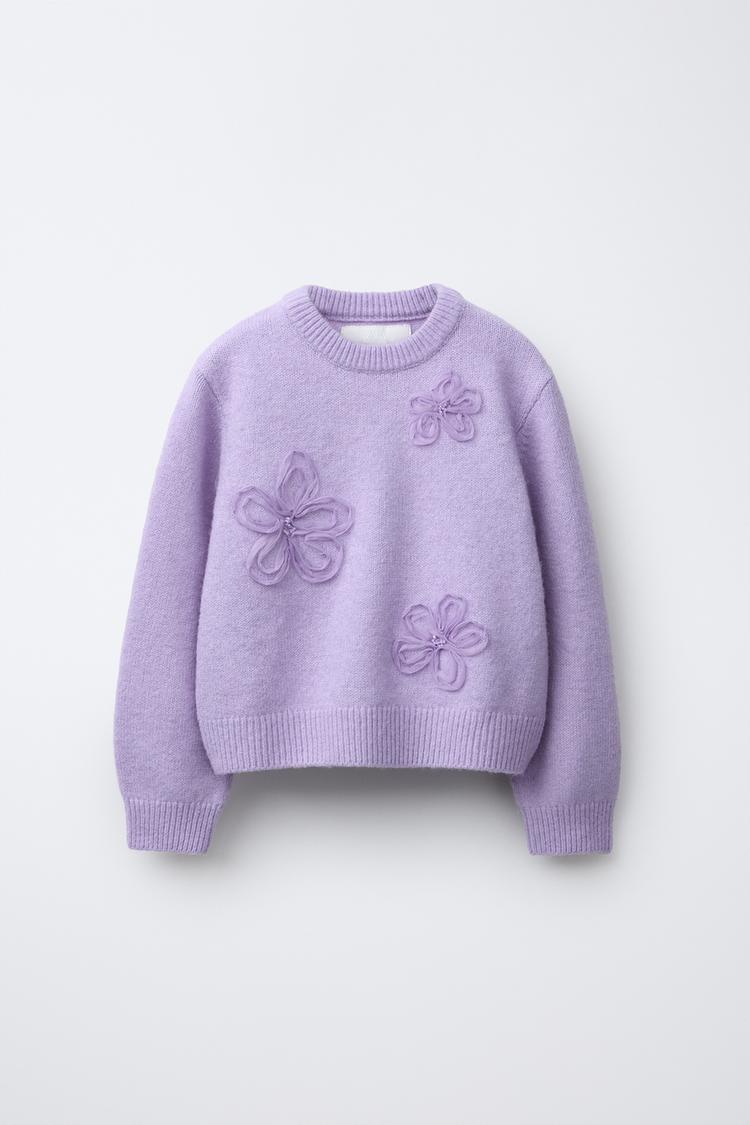 TULLE FLOWER KNIT SWEATER Lilac ZARA United Kingdom