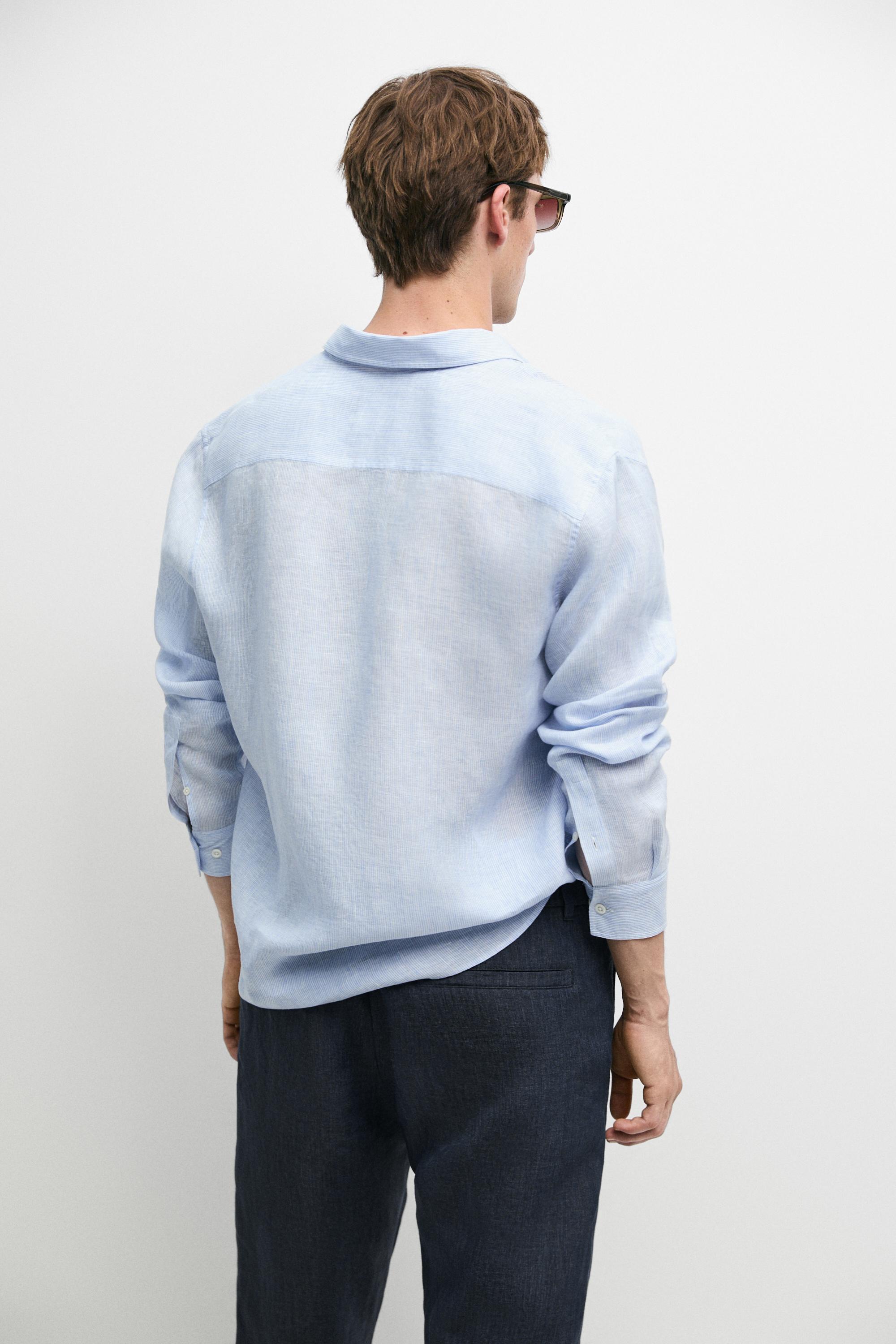 100% linen regular fit pinstriped shirt