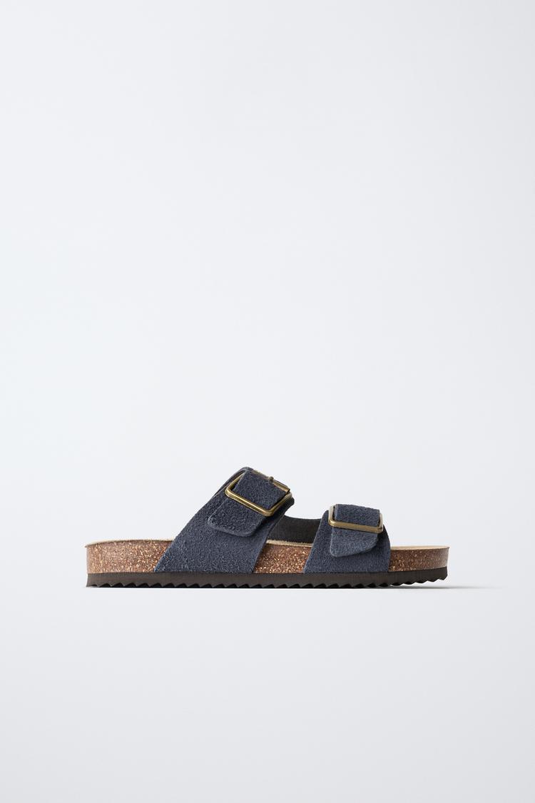 STORIEZ - LEATHER BUCKLE SANDALS — Navy Blue