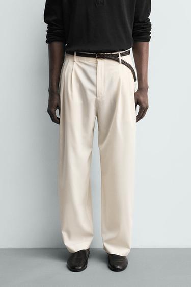 Zara WOOL PLEATED PANTS - Ecru