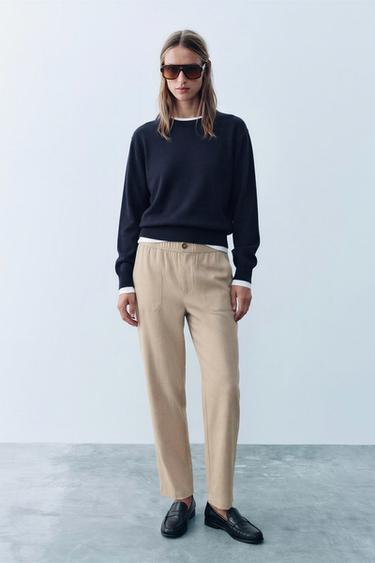 TROUSERS WITH ELASTICATED WAISTBAND — Sand / Marl 1