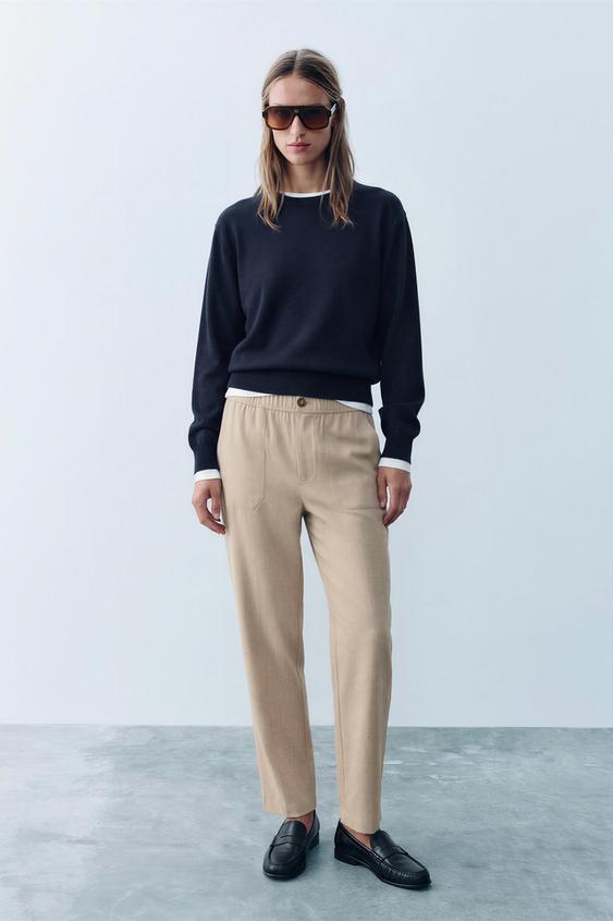 TROUSERS WITH ELASTICATED WAISTBAND - Sand / Marl by Zara - Image 0