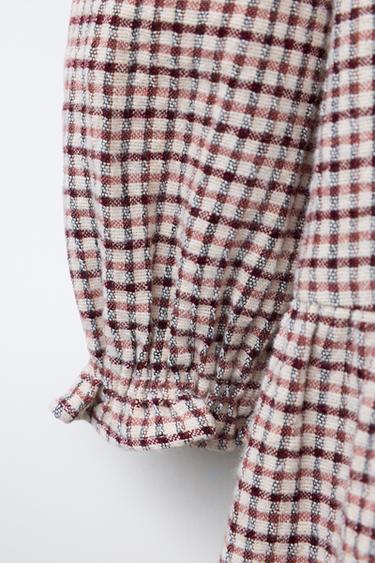 CHECK TEXTURED DRESS WITH EMBROIDERED COLLAR - Dark pink by Zara - Image 3
