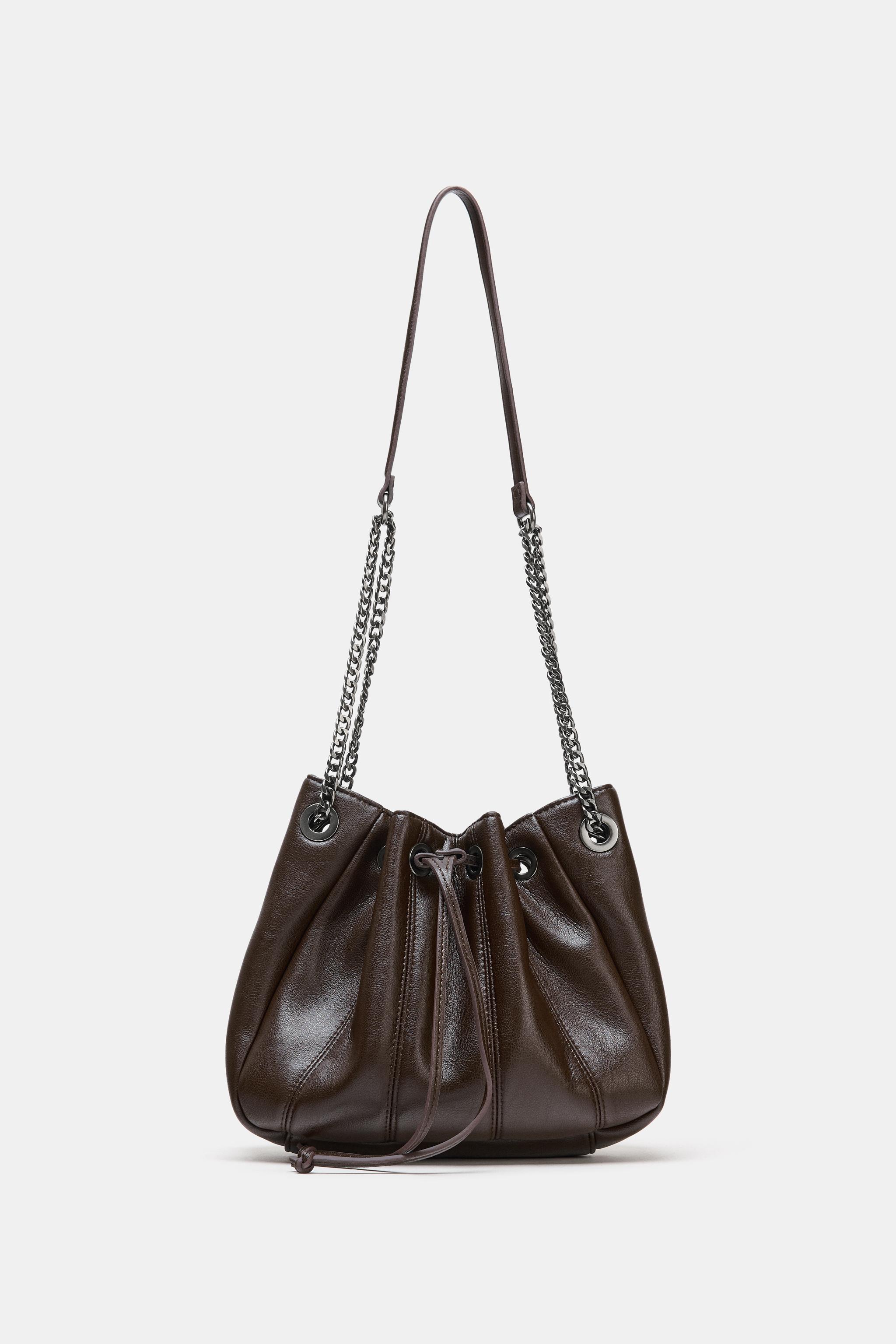 GATHERED BUCKET BAG WITH CHAIN DETAIL - Brown | ZARA South Africa