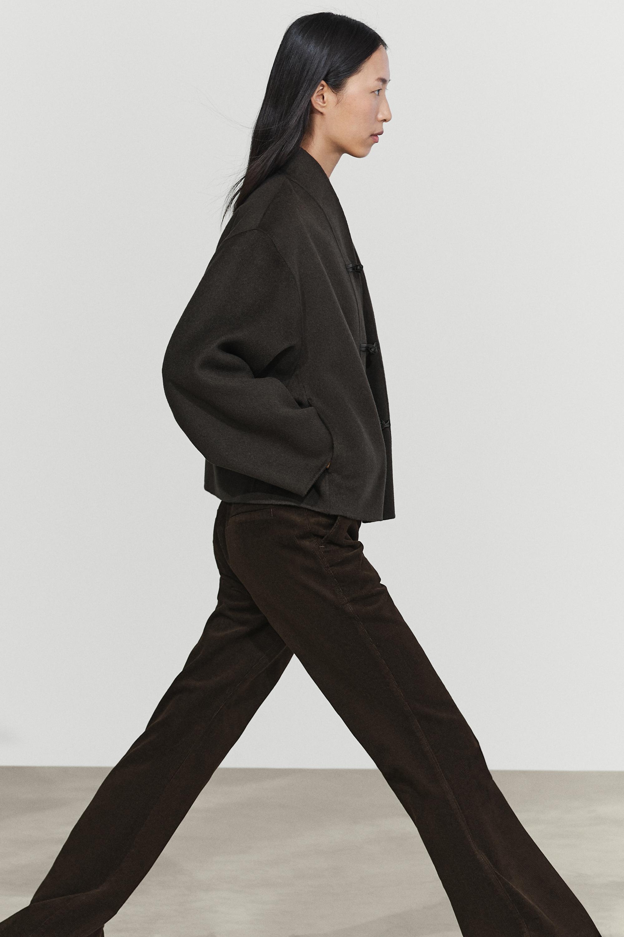 Short wool-blend coat with button detail