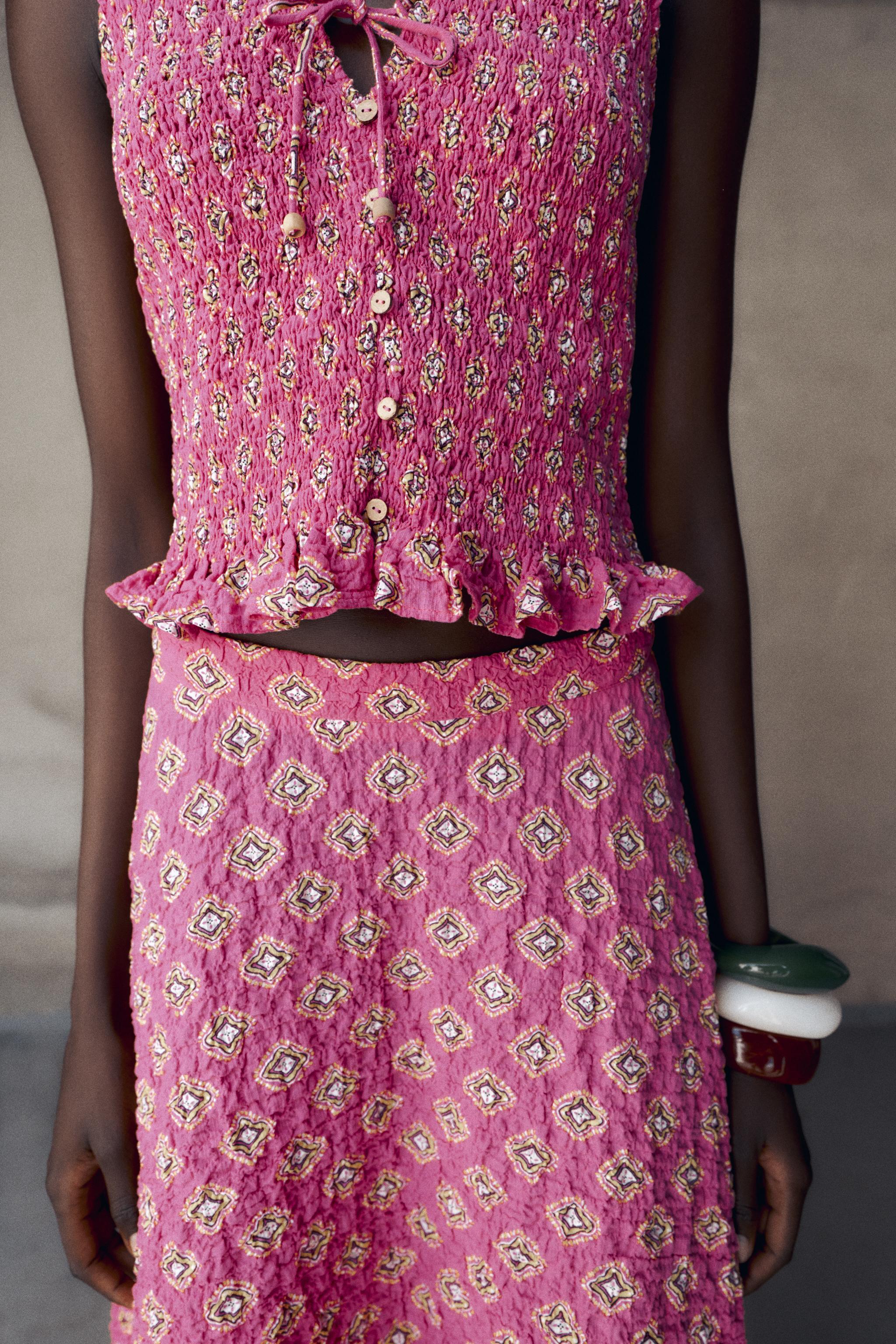 pink＊stileだよ！ 様確認用 SMOCKED PRINT TOP - Fuchsia | ZARA United States