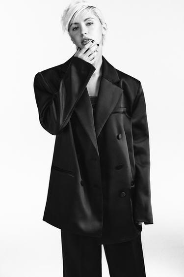 Zara SATIN POCKET BLAZER - Black