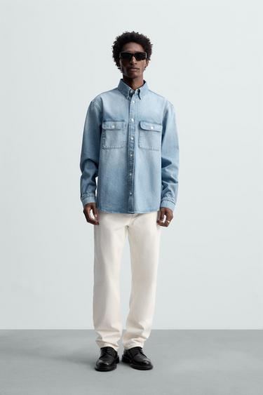 DENIM SHIRT WITH POCKETS - Blue by Zara - Image 0