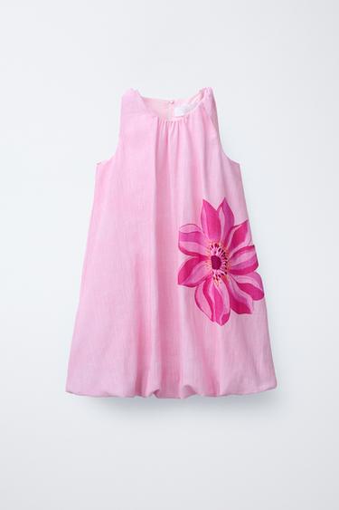 LINEN BALLOON DRESS - Pastel pink by Zara - Image 0