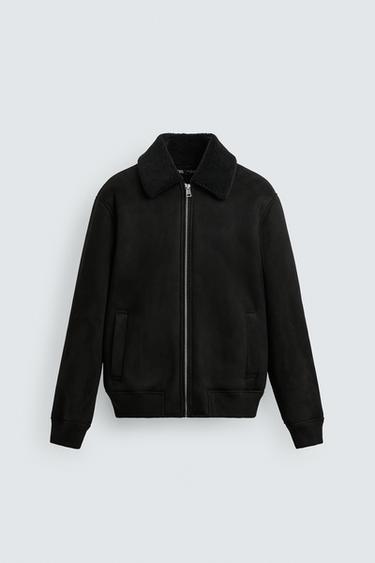 Zara DOUBLE FACED FAUX SUEDE JACKET - Black