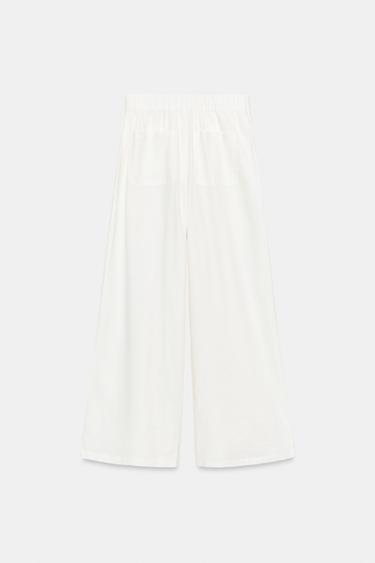 PANTALON LARGE À PINCES - Blanc cassé de Zara - Image 3