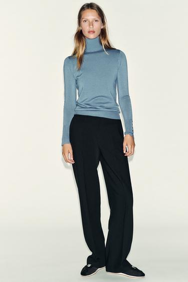 Zara BASIC PLAIN KNIT SWEATER - Mid-blue