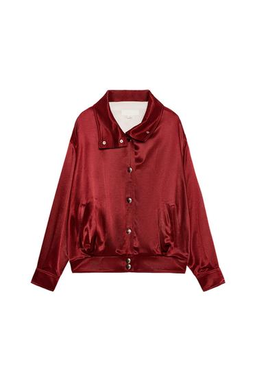 CAZADORA BOMBER CUELLO SUBIDO - Burgundy de Zara