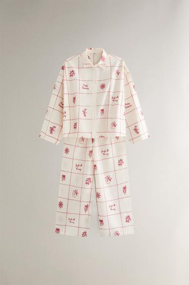 EMBROIDERED CHRISTMAS CHECK SHIRT - Oyster-white by Zara - Image 4