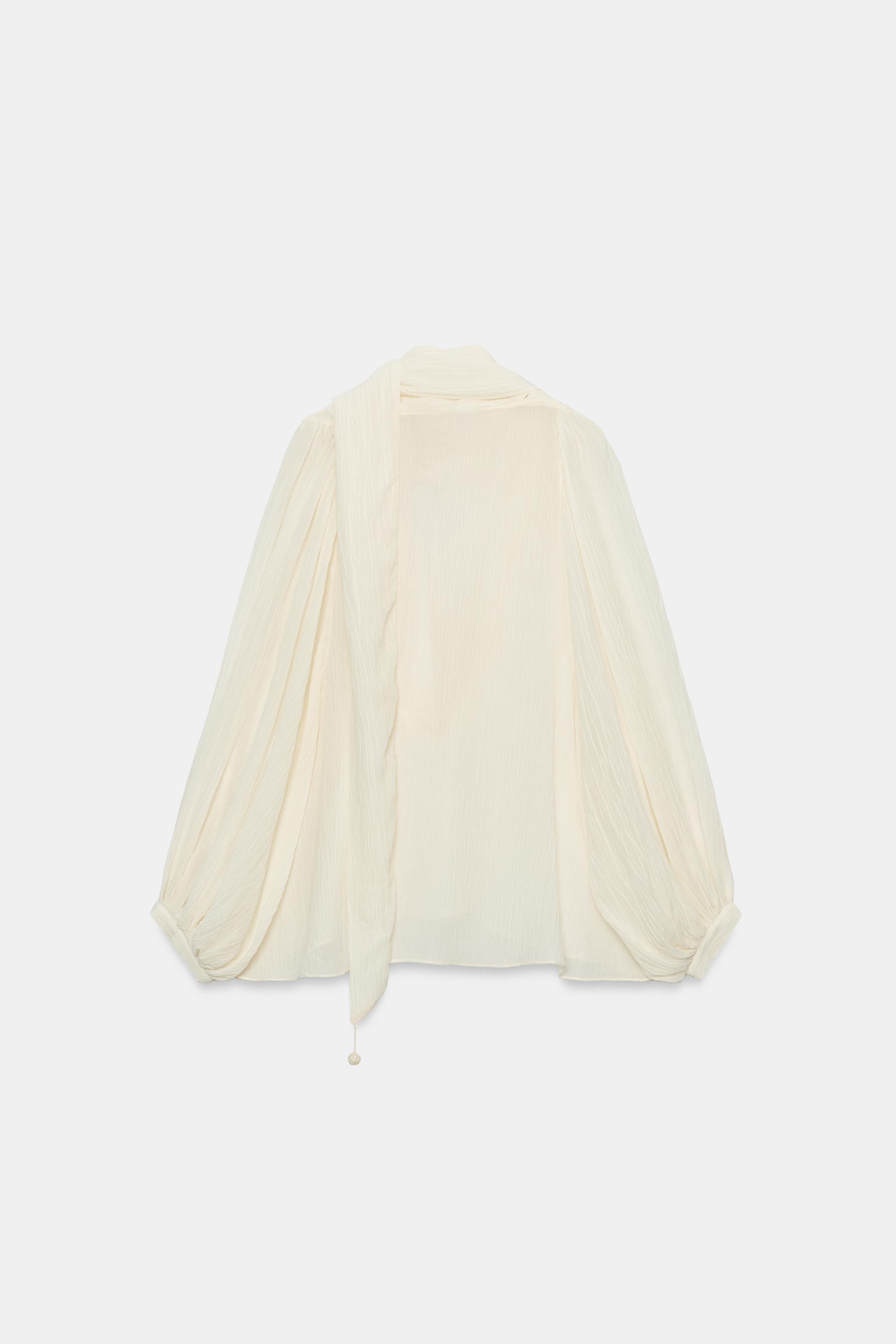 Женские рубашки Zara ZW COLLECTION TIE-NECK SHIRT — фото 7