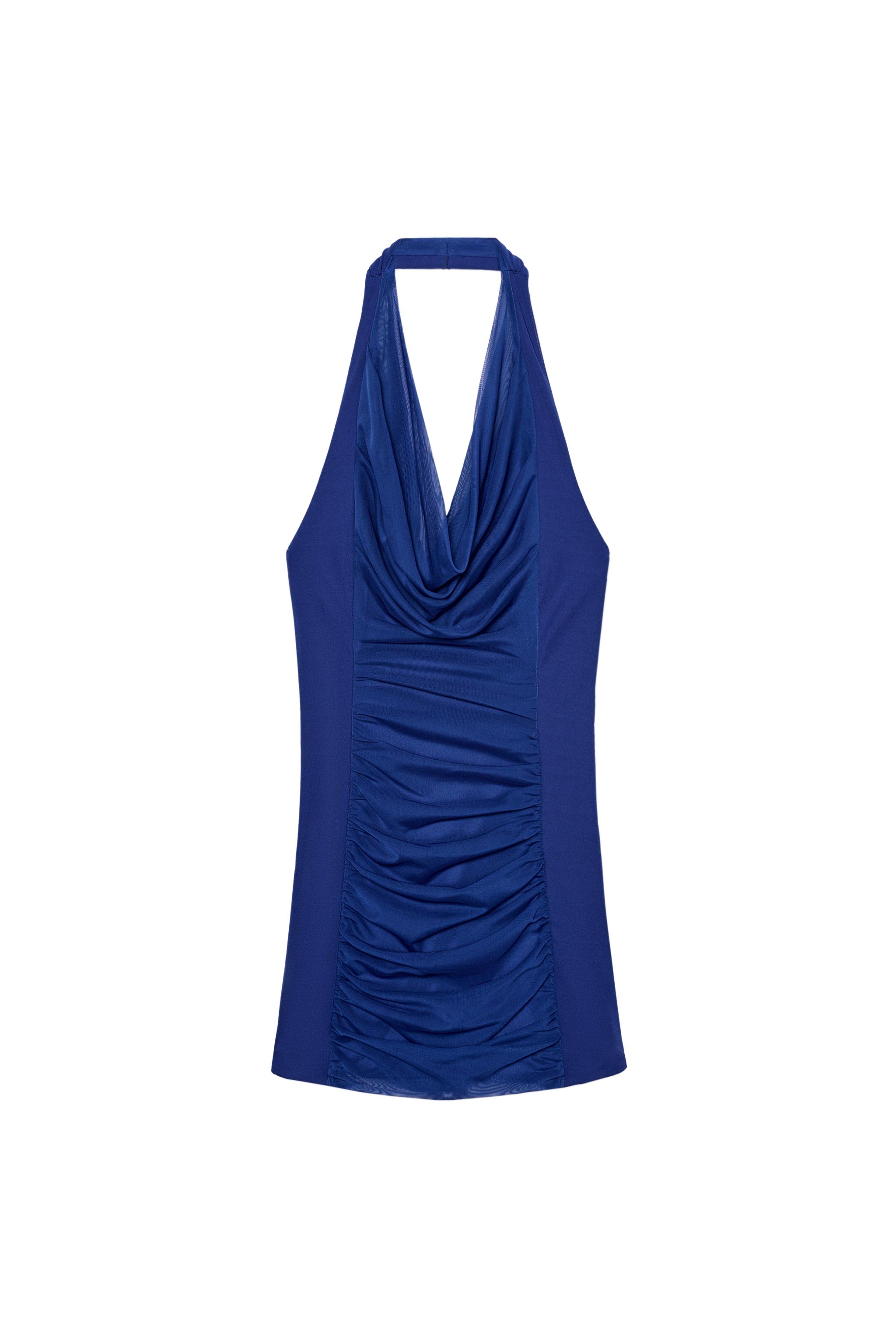 KONTRAST TÜLLÜ HALTER ELBİSE