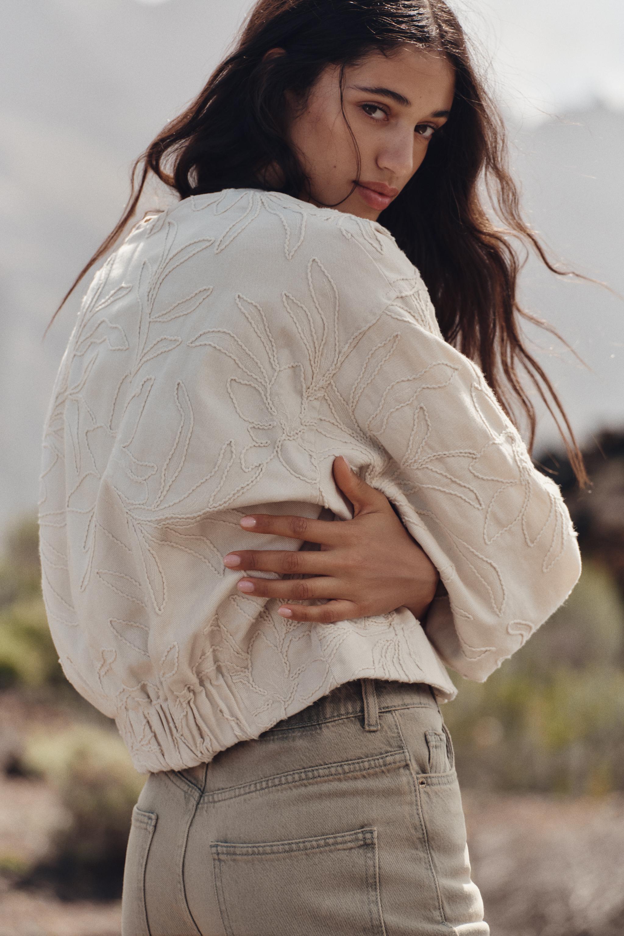 【ZARA】エンブロイダリージャケット 8372/067/712 EMBROIDERED JACKET - Ecru | ZARA United States
