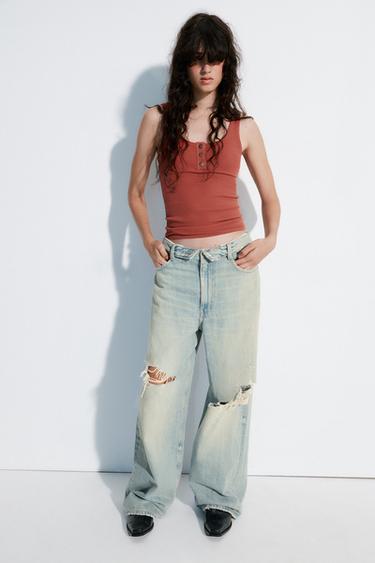 Zara BUTTONED TANK TOP - Coral