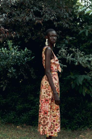 JUPE MIDI RUSTIQUE IMPRIMÉE - Multicolore de Zara - Image 3