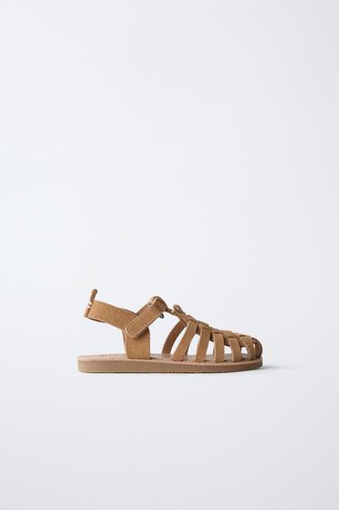 LEATHER CAGE SANDALS - Brown by Zara