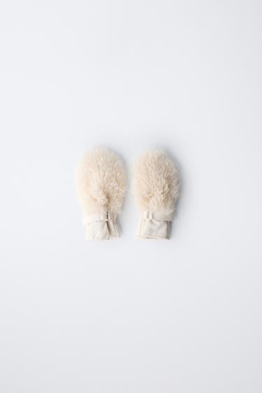 FAUX CURLY SHEEPSKIN MITTENS - SKI COLLECTION - Ice by Zara