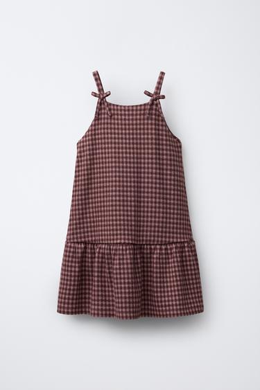 Zara PLAID PINAFORE DRESS WITH BOWS - Pink