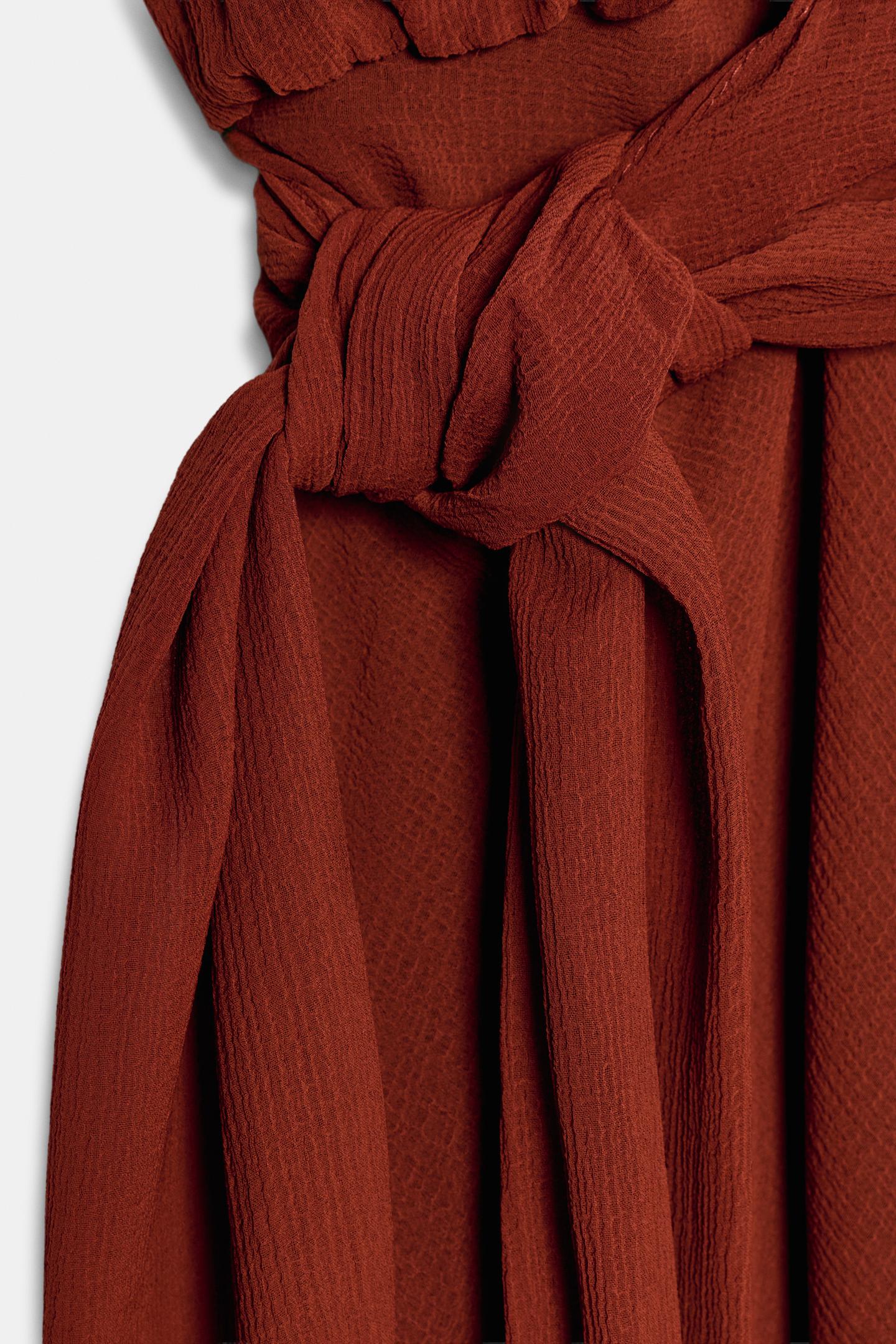 Женское платье Zara Knotted MIDI, цвет: Кирпичный — фото 9