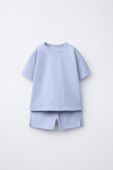 PLAIN T-SHIRT AND BERMUDA JOGGING SET - Light blue by Zara