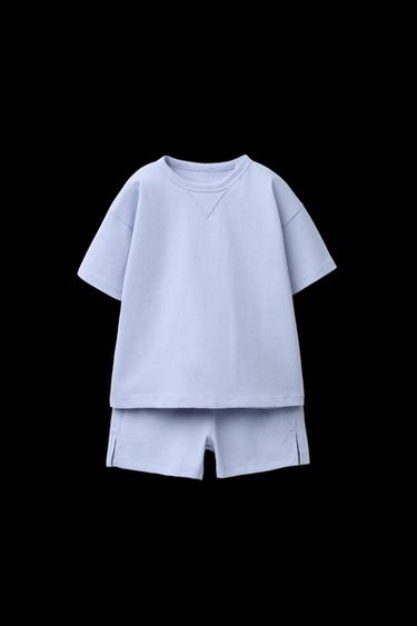 Zara PLAIN T-SHIRT AND BERMUDA JOGGING SET - Light blue - Image 0