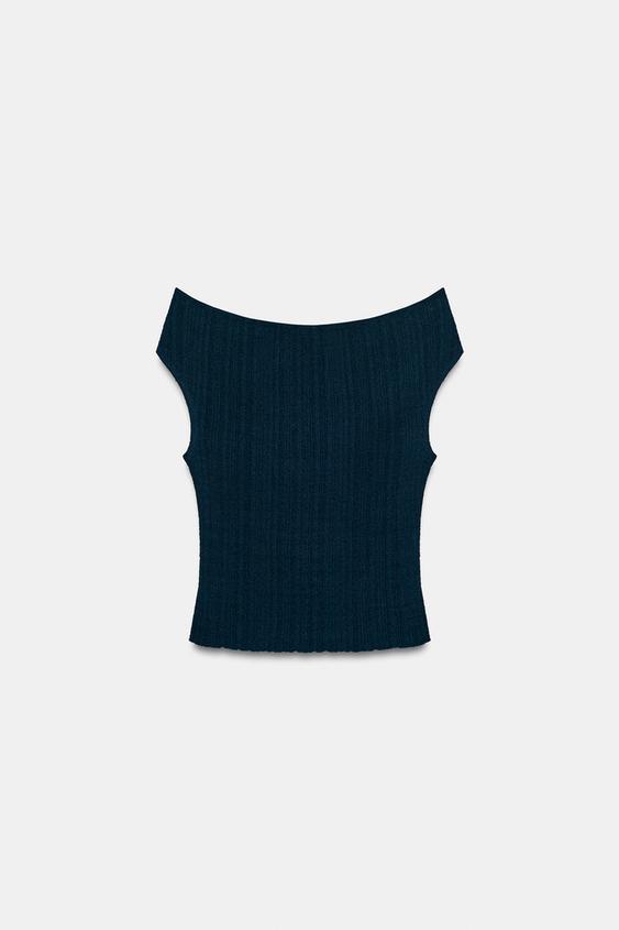 OFF-SHOULDER KNIT TOP - Blue / Grey by Zara - Image 0