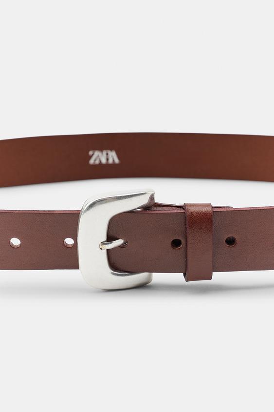 100% LEATHER BELT WITH METAL BUCKLE - Brown by Zara - Image 3