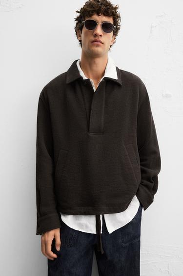 Zara TEXTURED POLO OVERSHIRT - Brown