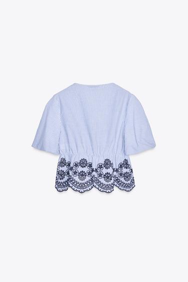 TOP RAYÉ BRODÉ - Bleu / Indigo de Zara - Image 5