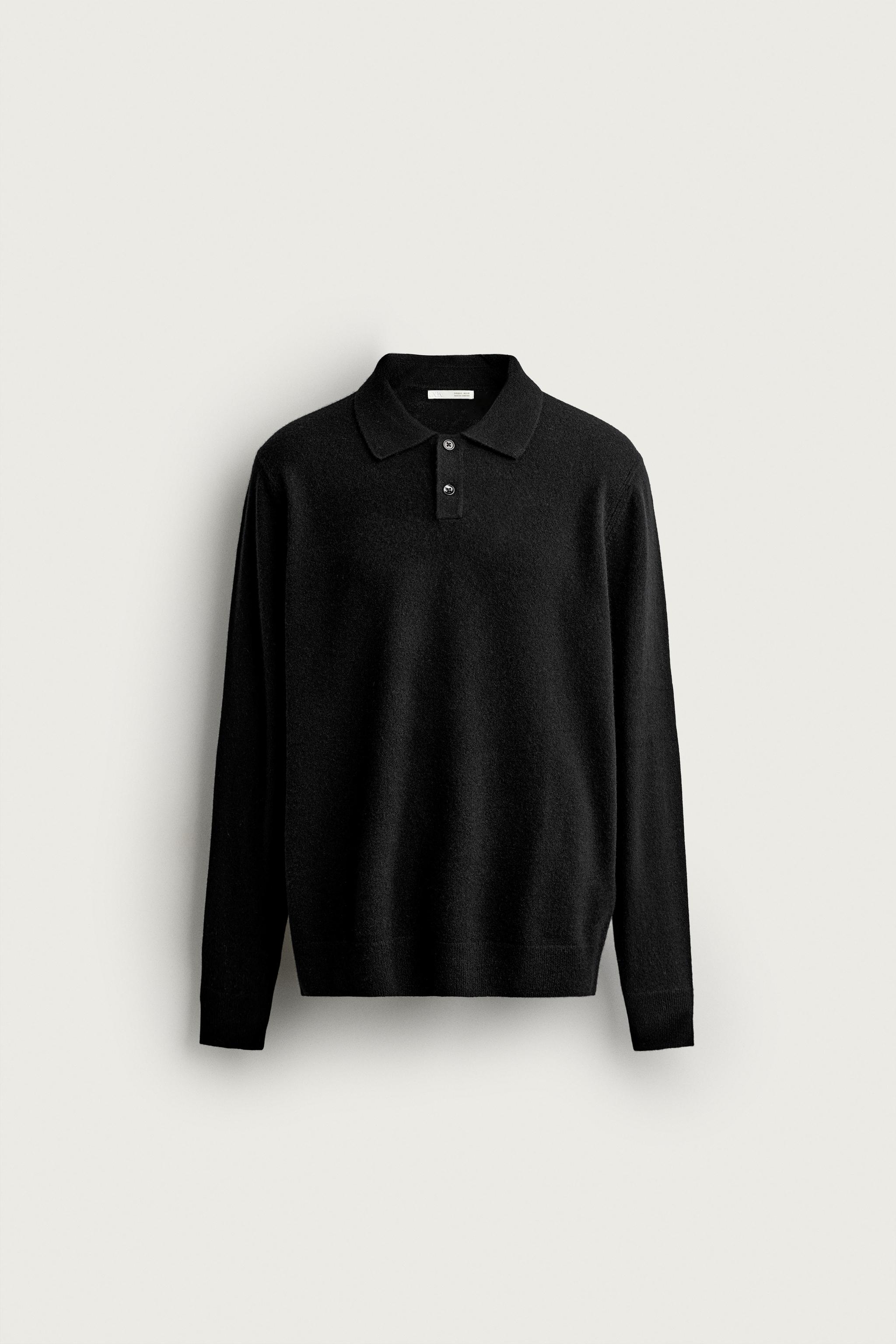 RELAXED FIT WOOL KNIT POLO SHIRT — Black
