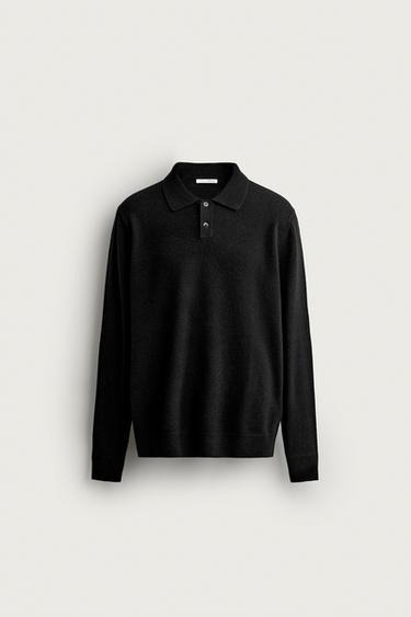 ÁO POLO DỆT KIM PHOM REGULAR FIT PHA LEN - Màu đen từ Zara
