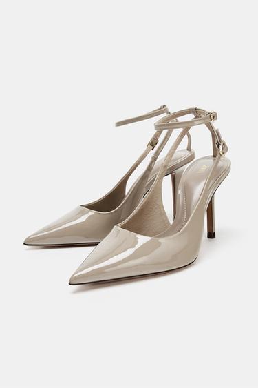 FAUX-PATENT HIGH-HEEL SLINGBACK SHOES - Taupe Grey by Zara - Image 3