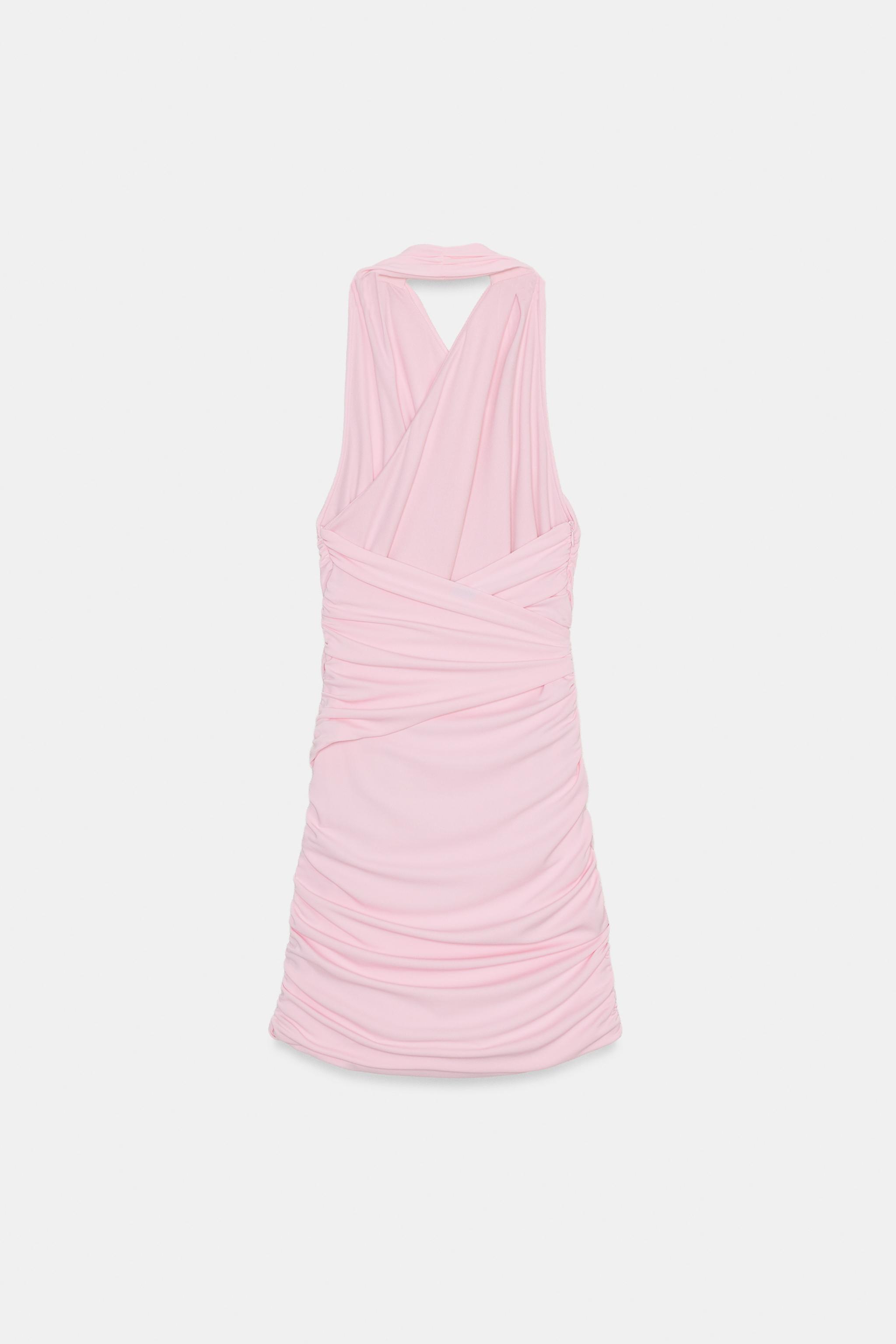 DRAPED HALTER MINI DRESS - Mid-pink | ZARA United States DRAPED HALTER MINI DRESS - Mid-pink | ZARA United States