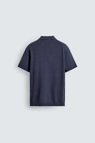 RIB KNIT POLO SHIRT - Blue by Zara - Image 7