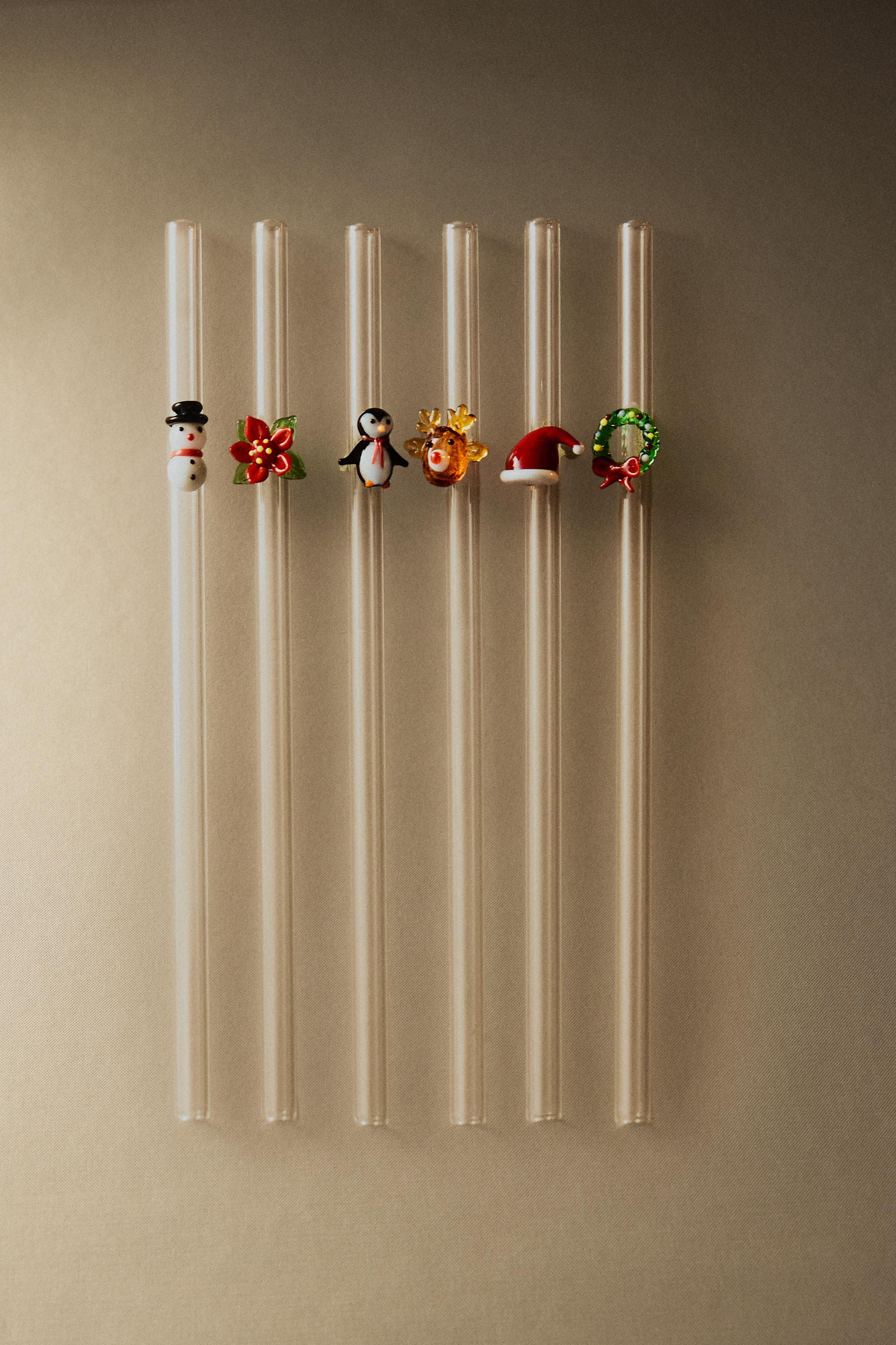 LOT DE PAILLES EN VERRE DE NOËL (LOT DE 6)