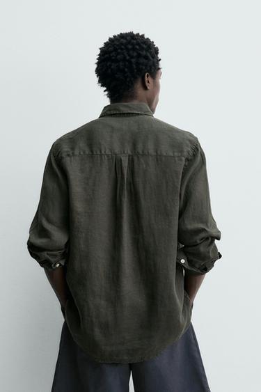 REGULAR FIT 100% LINEN SHIRT - Dark green by Zara - Image 2