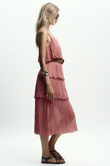 ROBE MIDI À VOLANTS CEINTURÉE - MARSALA de Zara - Image 3