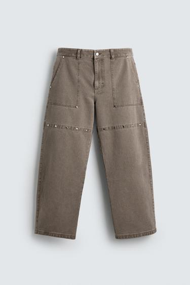 LIMITED EDITION RELAXED FIT TROUSERS WITH STUDS - Sand / Marl by Zara