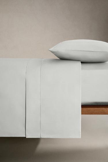 (400 THREAD COUNT) SATEEN FLAT SHEET WITH TRIM - Silver by Zara - Image 3