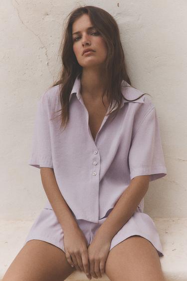 CHEMISE FLUIDE À MANCHES COURTES - Mauve clair de Zara - Image 1