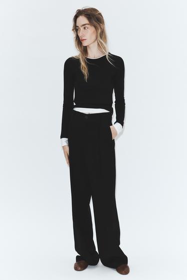 PANTALÓN FLUIDO PLIEGUES - Negro de Zara - Imagen 0