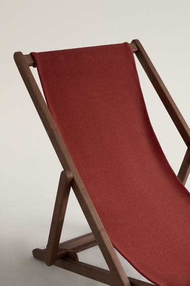 WOOD AND COTTON FOLDING LOUNGER — Reddish 2