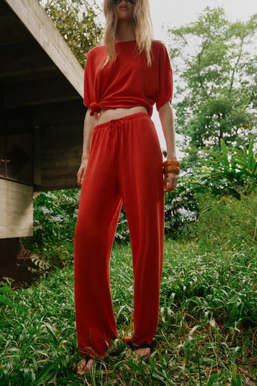RUSTIC WIDE-LEG TROUSERS - Red by Zara