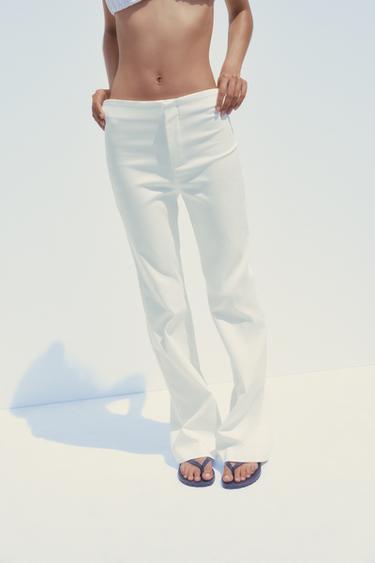 Zara HIGH-WAISTED FLARE PANTS - Ecru