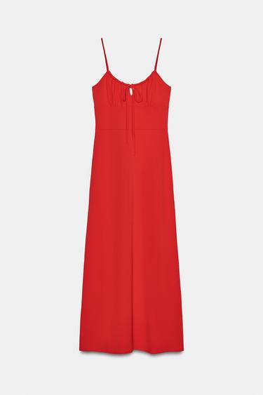 ROBE FLUIDE MI-LONGUE À BRETELLES - Rouge de Zara - Image 4